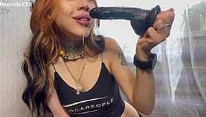 toy blowjob deepthroat sloppy saliva leak tight young tattooed long hair homemade dirty