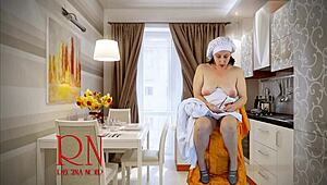 Cinderella skips panties while sewing for stepfamily duties