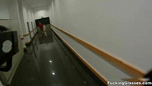 Fucking Glasses-Wearing Teen in Public Restroom Leads to Explosive Orgasm and Blowjob Cumshot