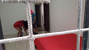 next-door latina milf bends over begging neighbor to fuck her deep in the juicy vagina while waiting for her study buddy