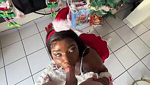 Slutty ebony girl's Christmas wish? Santa Claus fucking her fat ass doggystyle!