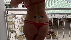 Lisa Tattoo Wife Flashes Lingerie Balcony