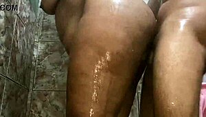 ebony big ass takes young cock deep in steamy bath cumshot finish