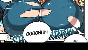 Whoa, check out this female bodybuilder's muscles bulging in sexy comic growth! 💪🔥😍