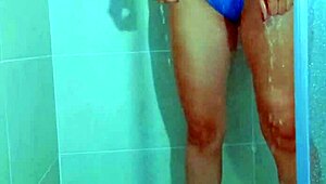 Brazilian College Beauty's Thong Tease Drips in Shower