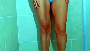 Brazilian College Beauty's Thong Tease Drips in Shower