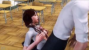 Brunette Student Secretly Sucks Teacher Cock During Classroom Game?