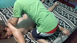 guy massages his naked girlfriend's curves sensually