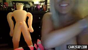 Hot blonde bares huge boobs for steamy webcam voyeur session