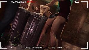 Saeko bends over in the alley taking monster cock doggystyle from Nagoonimation Yakuza game hentai!