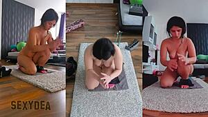 check out my naked yoga flow in triple cam shaking this big curvy ass