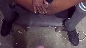 little 18yo student teases teacher by spreading tight pussy lips then wiggles skinny ass on his throbbing white cock