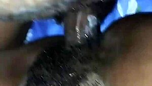 your hairy ebony pussy creaming all over boyfriend's cock in missionary