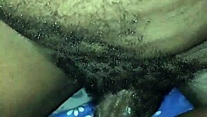 your hairy ebony pussy creaming all over boyfriend's cock in missionary
