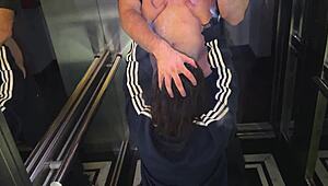 my slutty neighbor strips in elevator sucks me then anal in apartment