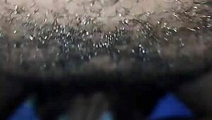 your hairy ebony pussy creaming all over boyfriend's cock in missionary