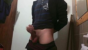 Skinny Solo Tease Strokes Monster Cock in Steamy Bathroom Play