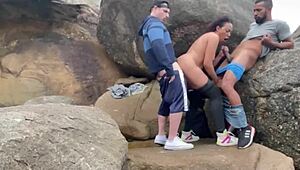 Married Latina Fucked Hard By Two On Beach