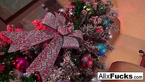 sexy alix lynx sucks cock pov under christmas tree babe