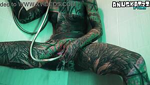 so this solo teen grabs her new shower wand toy and tests it out while masturbating in the bath till she squirts