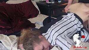 Blonde skinny milf dominated, slapped and creampied doggystyle before big game orgasm