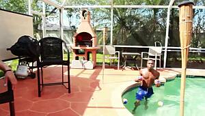 Ebony redhead sluts deepthroat big black cocks in wild threesome orgy