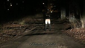 Autumn flashes her big tits pussy and ass naked on outdoor public walk pretty blonde