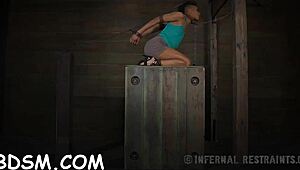 brunette babe licks her bdsm toy deep into her wet vagina