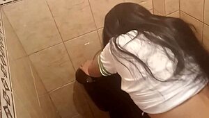 me and my 18yo classmate sneak to bathroom during recess for uniform creampie fuck