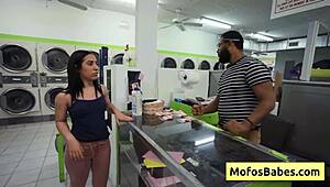 Sext Teen Brunette Nikki Mars Sucks Jason Legend's Monster Cock Wet in Public Laundry!