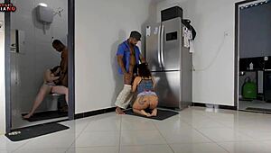 Mom Fucks Stepdad in Kitchen While I Give Ass to Half-Brother in Bathroom