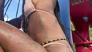 jamaican petite flashes pretty pussy in public spots