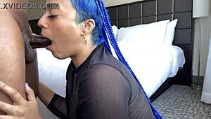 blue hair throatgoat slurps sloppy deep blowjob