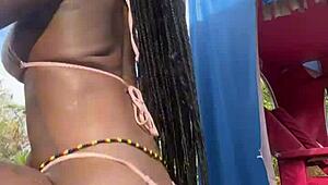 jamaican petite flashes pretty pussy in public spots