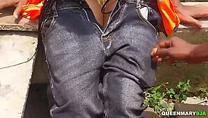 We Fucked Skinny Ebony Teen Doggystyle Creampie at Construction Site