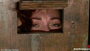 redhead trapped neck deepthroating in kinky lezdom toy play