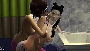 sims 4 lesbians lick fresh pussy in public toilet