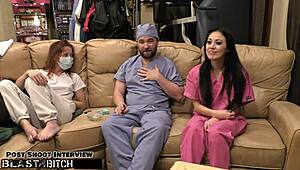 Nurse blaire celeste in miniskirt gets choked spanked and filled with cum in hospital deepthroat session