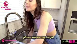 Hermanastra Stuck in Washer Needs Taboo Teen Rescue - Spanish Subtitles
