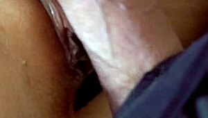 Close-up creampie fills wet panties on stepsister's pussy