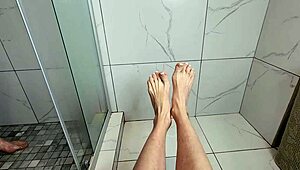 wanna feel this sexy young milf's bare feet toes wrap tight around your throbbing cock pov?