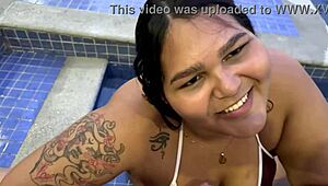 maria's first time hidden pool blowjob shows her bbw skills perfectly