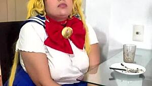Dundi Sailor Moon cosplayes lerángatja a szoknyáját és undorosan fingik