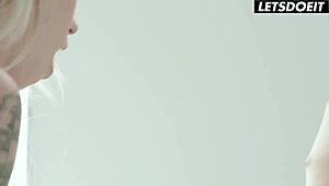 Russian teen Arteya explodes cumming in wild MFM threesome heat