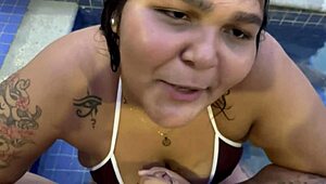 maria's first time hidden pool blowjob shows her bbw skills perfectly