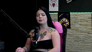 hot tattooed morena shows huge tits in never have i ever then licks friend's clit