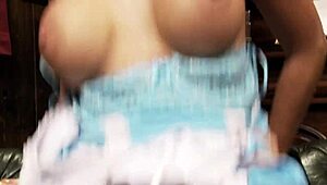 shaved slut slobbers cock handjobs tits then busts facial smile