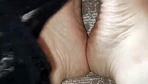 gretala rubs her thong all over those sexy ebony bare feet teasing