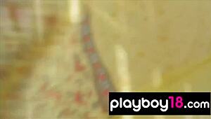 imagine classy babe kelley thompson slowly peeling off lingerie revealing those big boobs