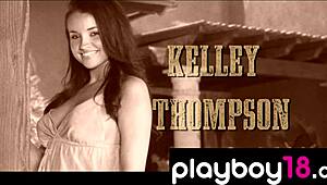 imagine classy babe kelley thompson slowly peeling off lingerie revealing those big boobs